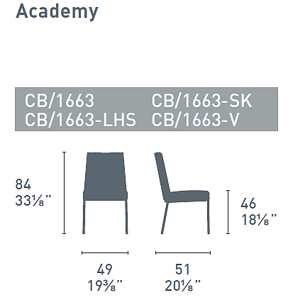 Sedia Academy Connubia Calligaris misure
